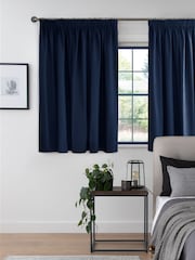 Blue Navy Cotton Blackout/Thermal Pencil Pleat Curtains - Image 6 of 8