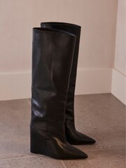 Mint Velvet Black Leather Wedge Boots - Image 4 of 7