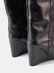 Mint Velvet Black Leather Wedge Boots - Image 7 of 7