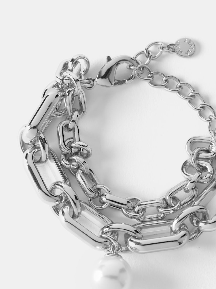 Mint Velvet Silver/cream Layered Bracelet - Image 2 of 2 Mint Velvet Silver/cream Layered Bracelet - Image 2 of 2