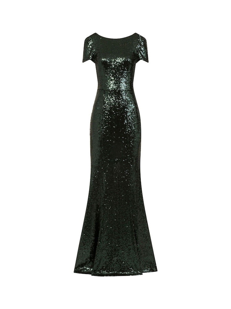 HotSquash Green Cowl Back Sequinned Fishtail Maxi Dress - Image 5 of 7