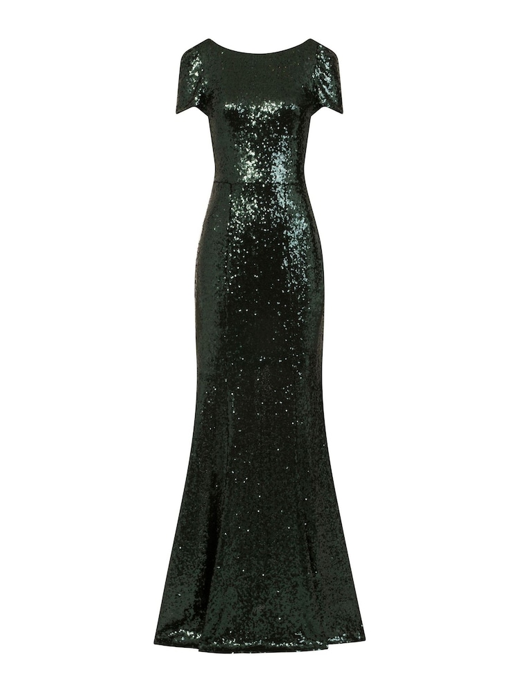 HotSquash Green Cowl Back Sequinned Fishtail Maxi Dress - Image 6 of 7