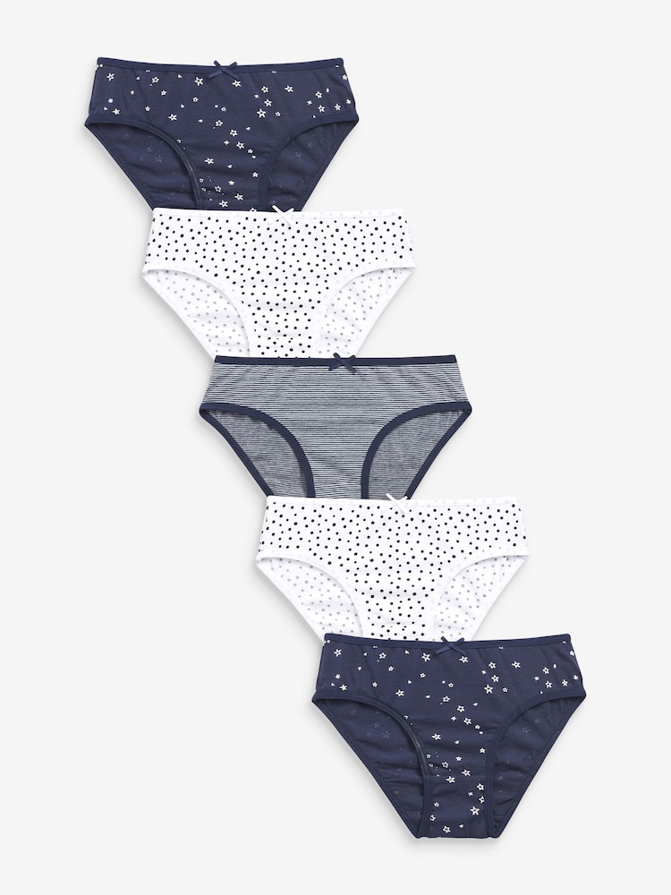 Navy/White 5 Pack Bikini Briefs (2-16yrs) - Image 1 of 8