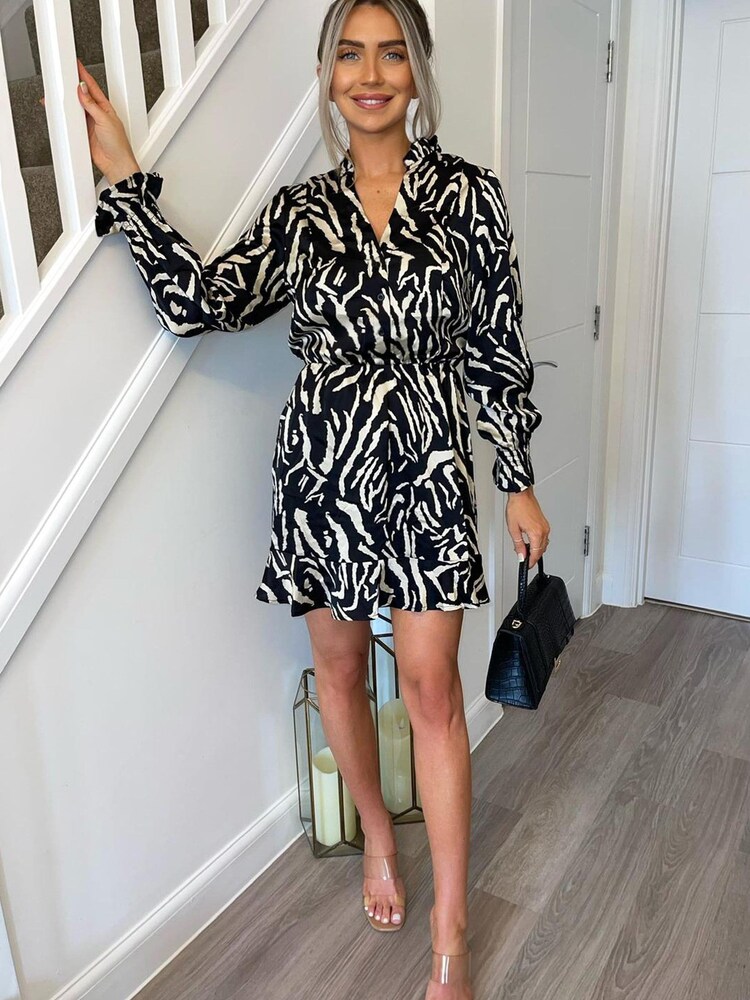 AX Paris Animal Print Button Front Black Mini Dress - Image 1 of 1