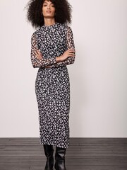 Mint Velvet Black Floral Midi Dress - Image 1 of 4