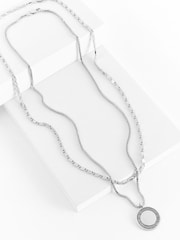 Silver Tone Coin Multi-Chain Necklace - Image 1 of 4