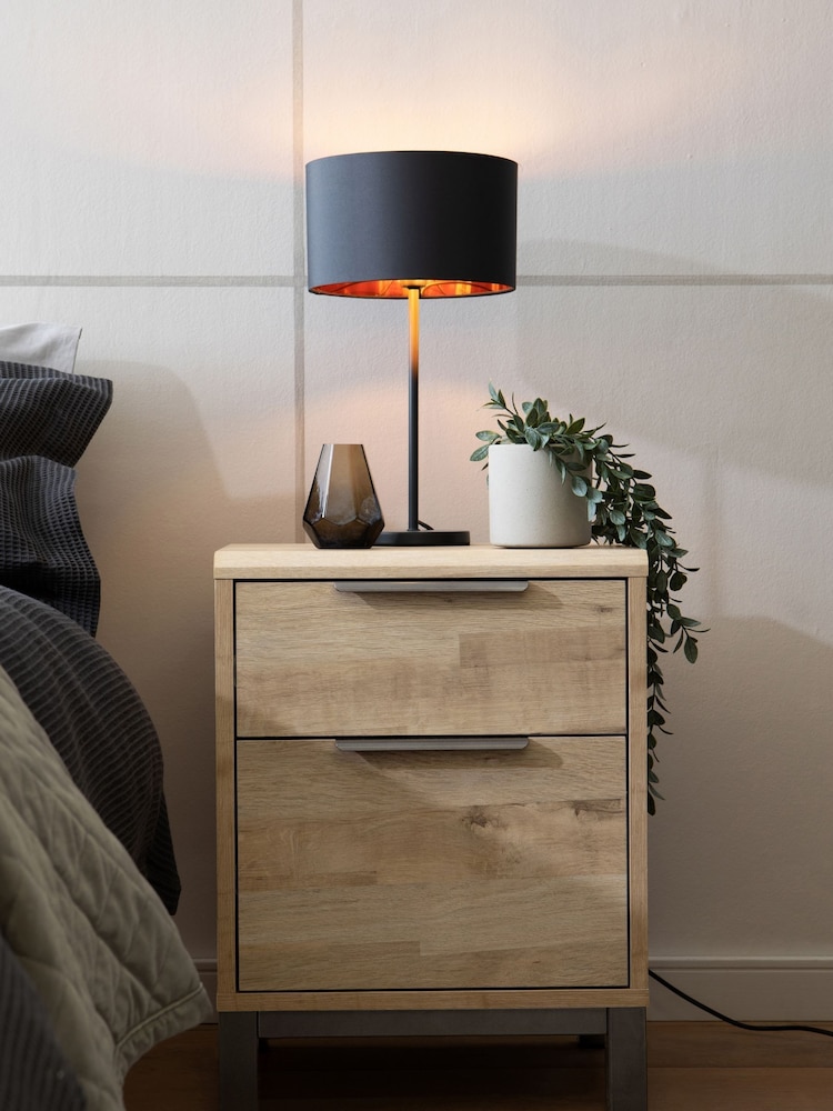 Light Natural Bronx Oak Effect 2 Drawer Bedside Table - Image 1 of 7