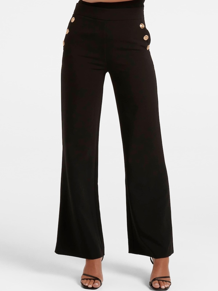 Forever New Black Megan Button Wide Leg Trousers - Image 1 of 5 Forever New Black Megan Button Wide Leg Trousers - Image 1 of 5