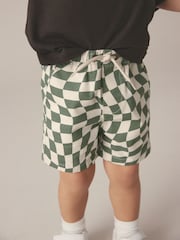 Green/Ecru Checkerboard 100% Cotton Pull-On Shorts (3mths-7yrs) - Image 1 of 7