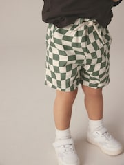Green/Ecru Checkerboard 100% Cotton Pull-On Shorts (3mths-7yrs) - Image 4 of 7