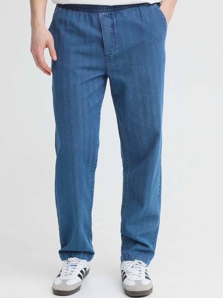 Casual Friday Blue Beck Elastic Waist Straight Leg Trousers - Image 2 of 5 Casual Friday Blue Beck Elastic Waist Straight Leg Trousers - Image 2 of 5
