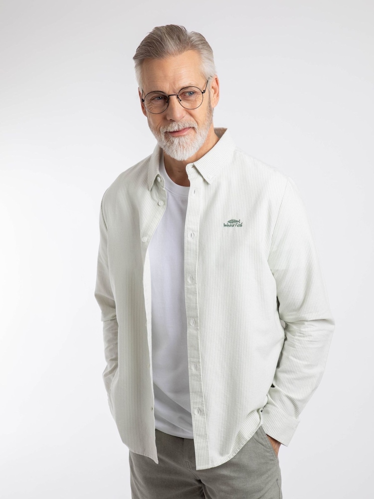 Weird Fish Green Benedict Striped Oxford Shirt - Image 1 of 6