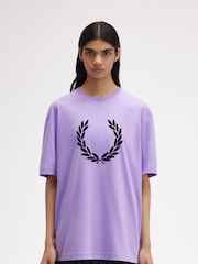Fred Perry Violet Purple Flocked Laurel Wreath 100% Cotton T-Shirt - Image 1 of 5