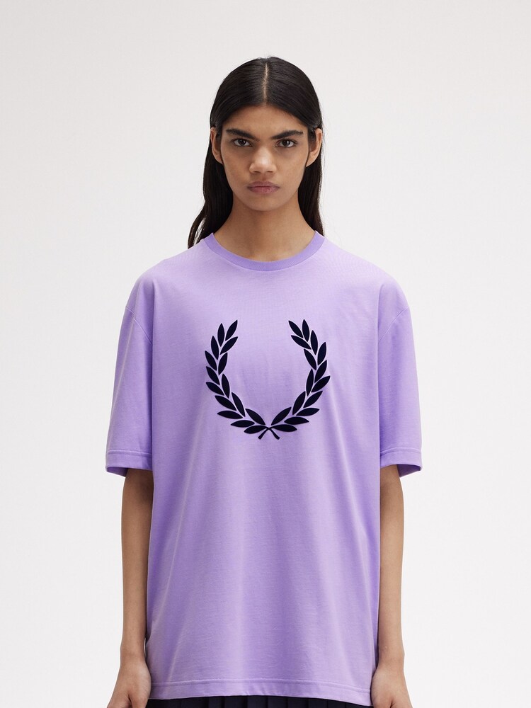Fred Perry Violet Purple Flocked Laurel Wreath 100% Cotton T-Shirt - Image 1 of 5