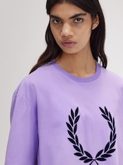 Fred Perry Violet Purple Flocked Laurel Wreath 100% Cotton T-Shirt - Image 3 of 5