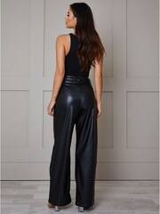 Chi Chi London Black Bardot Faux Leather Wide Leg Trousers - Image 2 of 5