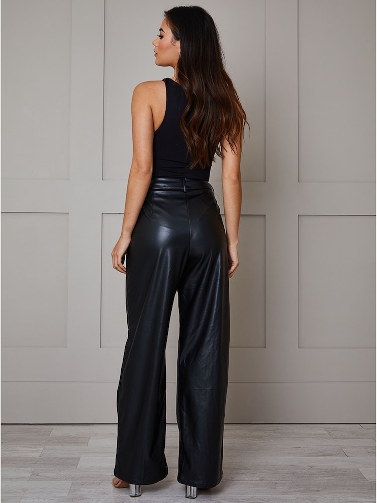 Chi Chi London Black Bardot Faux Leather Wide Leg Trousers - Image 2 of 5