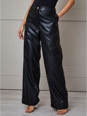 Chi Chi London Black Bardot Faux Leather Wide Leg Trousers - Image 3 of 5