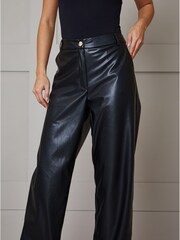 Chi Chi London Black Bardot Faux Leather Wide Leg Trousers - Image 4 of 5
