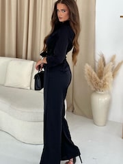Girl In Mind Black Dott Shirt Detail Wide Leg Jumpsuit - Image 3 of 4