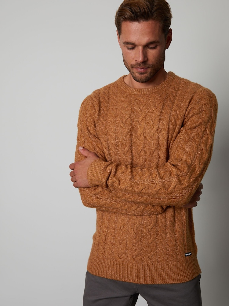 Threadbare Brown Cable Knit Crew Neck Jumper - Image 1 of 5