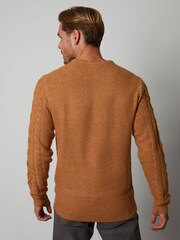 Threadbare Brown Cable Knit Crew Neck Jumper - Image 2 of 5