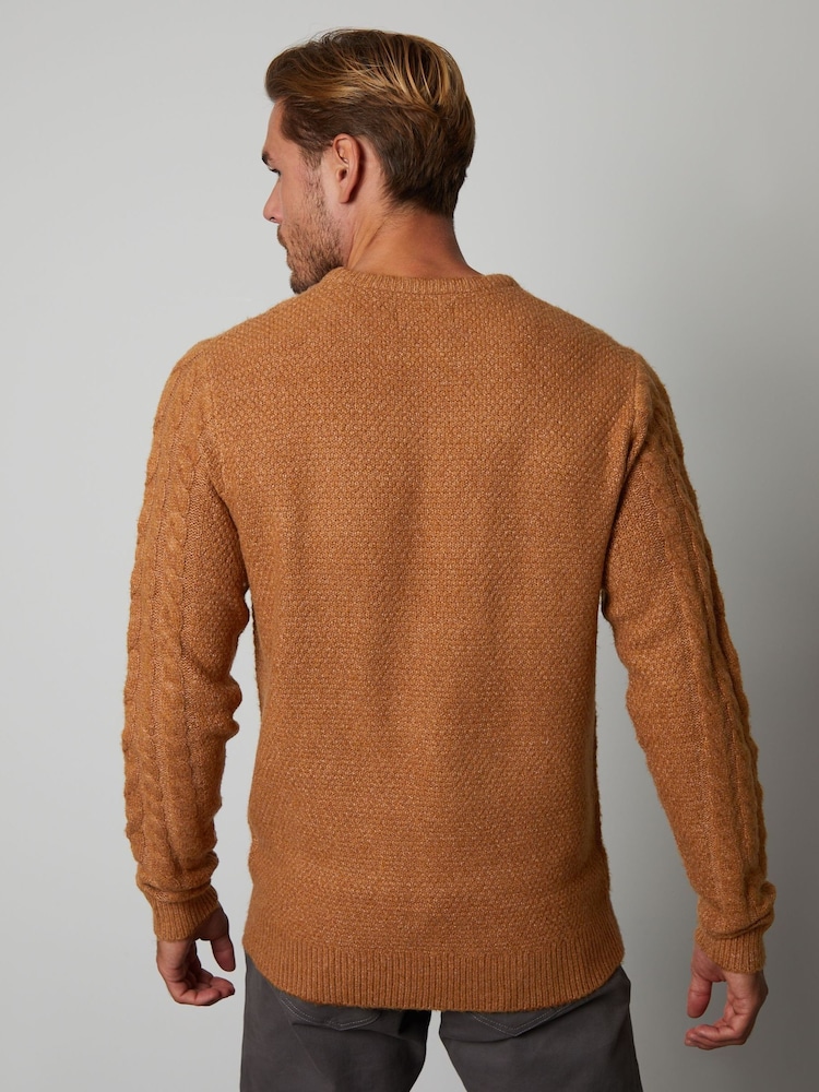 Threadbare Brown Cable Knit Crew Neck Jumper - Image 2 of 5