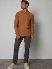 Threadbare Brown Cable Knit Crew Neck Jumper - Image 3 of 5