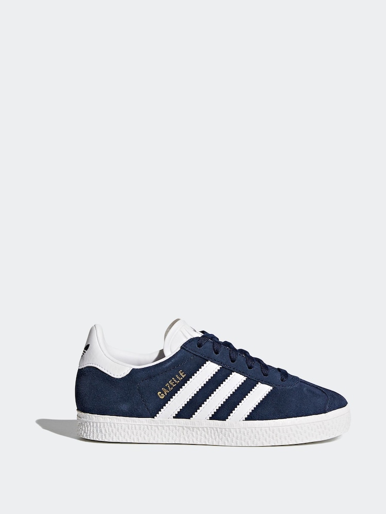 adidas original Navy/White Kids Gazelle Trainers - Image 2 of 9