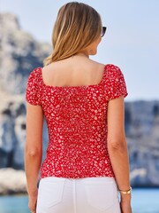 Sosandar Red Sweetheart Neckline Fitted Top - Image 2 of 5