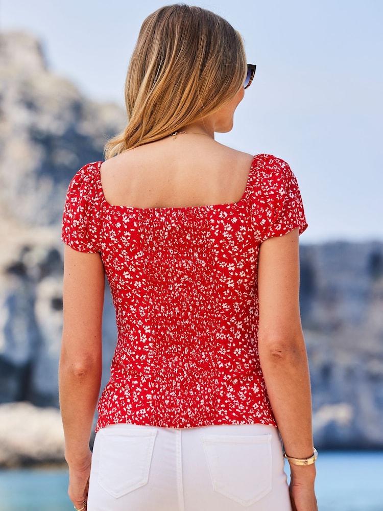Sosandar Red Sweetheart Neckline Fitted Top - Image 2 of 5