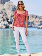 Sosandar Red Sweetheart Neckline Fitted Top - Image 3 of 5