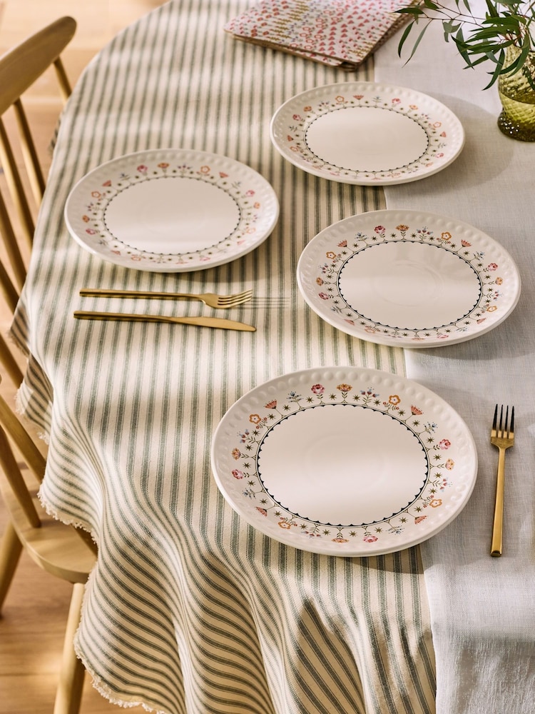 Cath Kidston Cream Painted Table Dinner Plates Set of 4 - Image 1 of 4