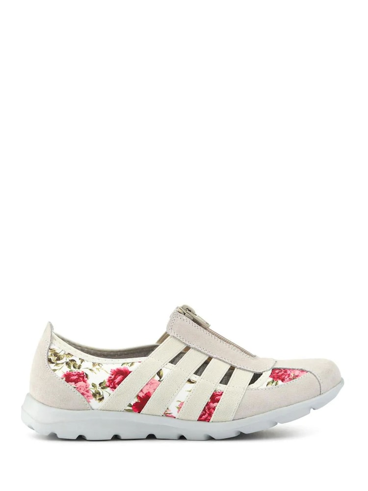 Pavers Beige Floral Wide Fit Casual Slip-On Shoes - Image 1 of 5