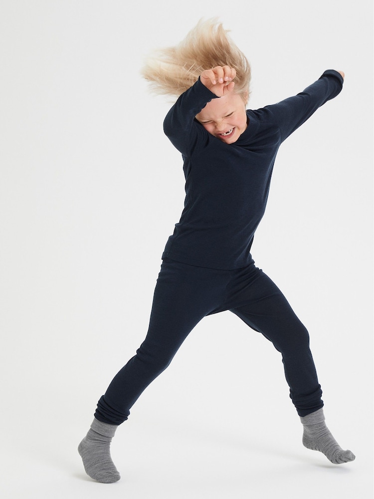 Синий - Polarn O. Pyret Merino Wool Thermal Long Johns - Image 1 of 4