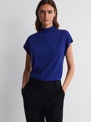 Reiss Blue Clara Wool Funnel Neck Sleeveless Jumper - Image 1 of 5