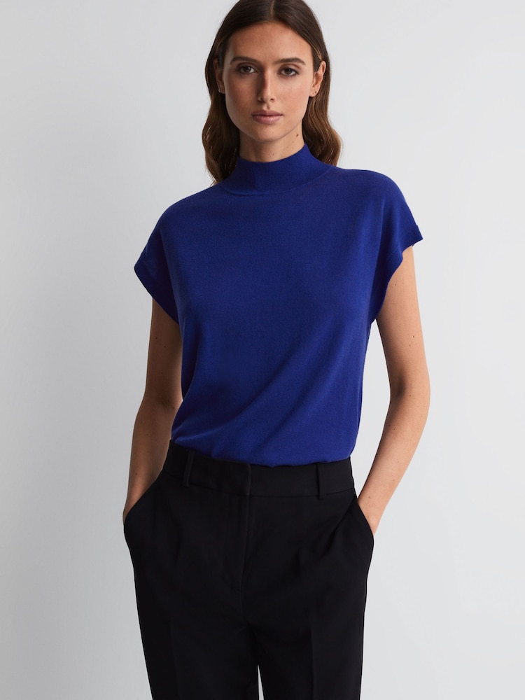 Reiss Blue Clara Wool Funnel Neck Sleeveless Jumper - Image 1 of 5