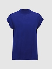 Reiss Blue Clara Wool Funnel Neck Sleeveless Jumper - Image 2 of 5