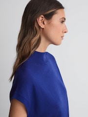 Reiss Blue Clara Wool Funnel Neck Sleeveless Jumper - Image 4 of 5
