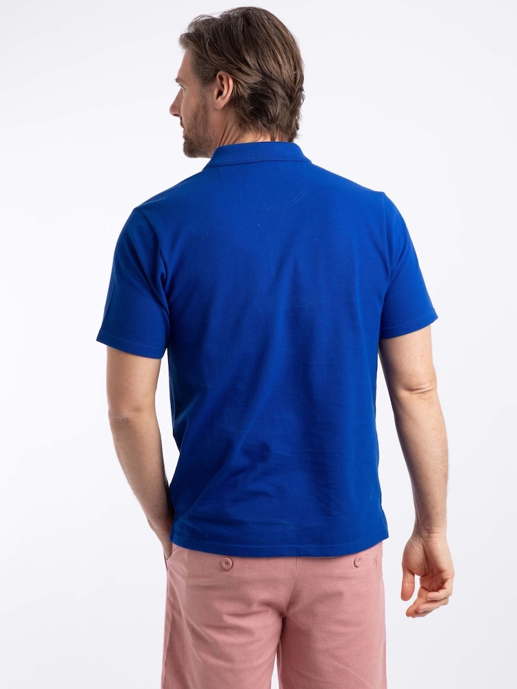 Weird Fish Dark Blue Miles Pique Cotton Polo Shirt - Image 2 of 7