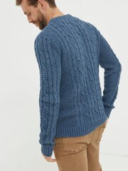 FatFace Blue Funtley Cable Crew Jumper - Image 2 of 5