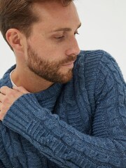 FatFace Blue Funtley Cable Crew Jumper - Image 4 of 5