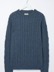 FatFace Blue Funtley Cable Crew Jumper - Image 5 of 5