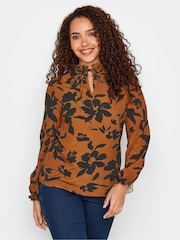 M&Co Brown Floral Tie Neck Blouse - Image 1 of 4
