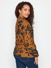 M&Co Brown Floral Tie Neck Blouse - Image 3 of 4