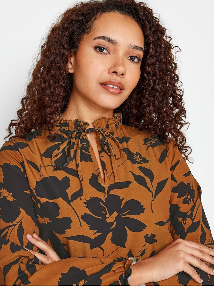 M&Co Brown Floral Tie Neck Blouse - Image 4 of 4