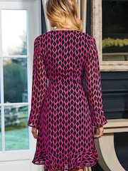 Sosandar Pink Black Fluted Cuff Fit And Flare Dress - Image 3 of 5