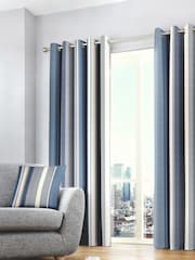 Fusion Blue Whitworth Eyelet 100% Cotton Curtains - Image 1 of 3