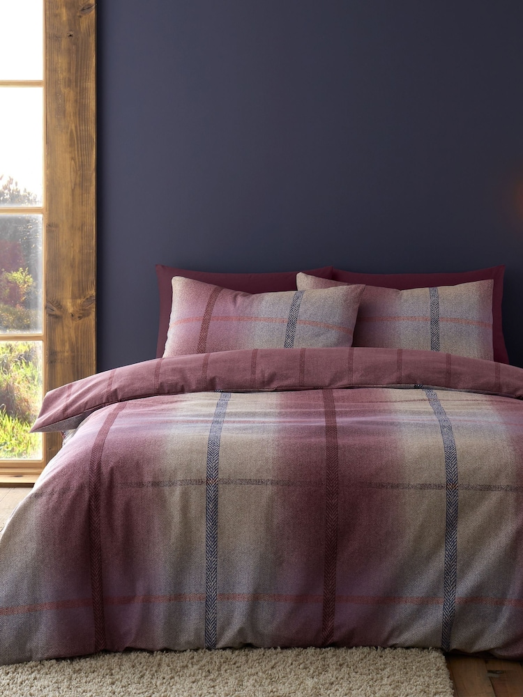 Catherine Lansfield Purple Brushed 100% Cotton Melrose Tweed Check Duvet Cover Set - Image 1 of 5