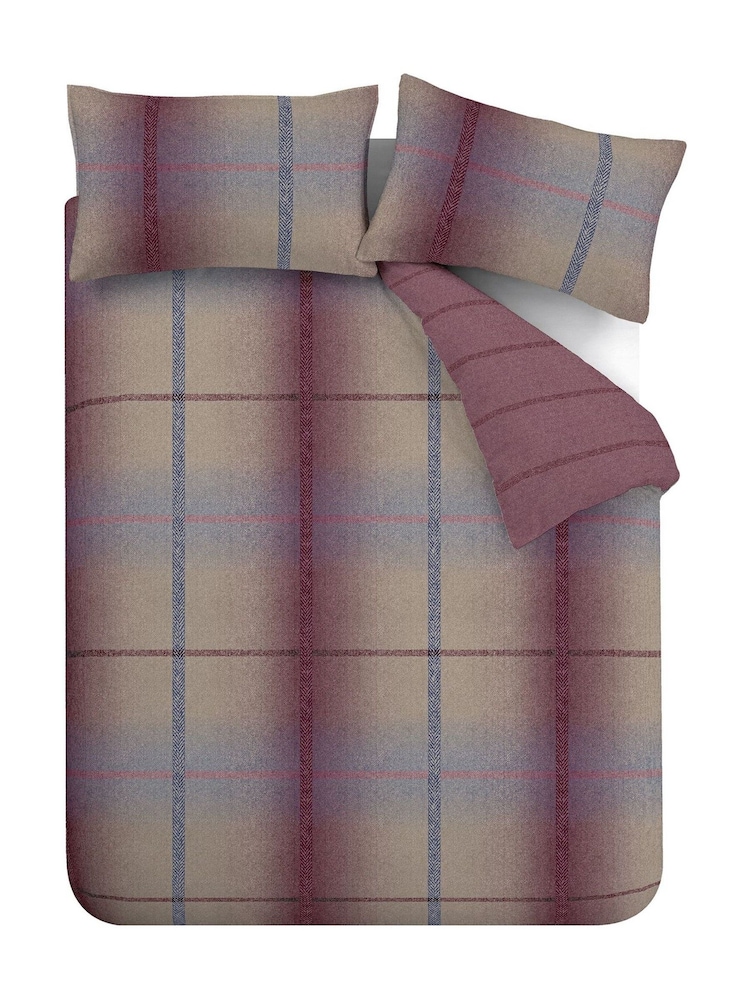 Catherine Lansfield Purple Brushed 100% Cotton Melrose Tweed Check Duvet Cover Set - Image 5 of 5